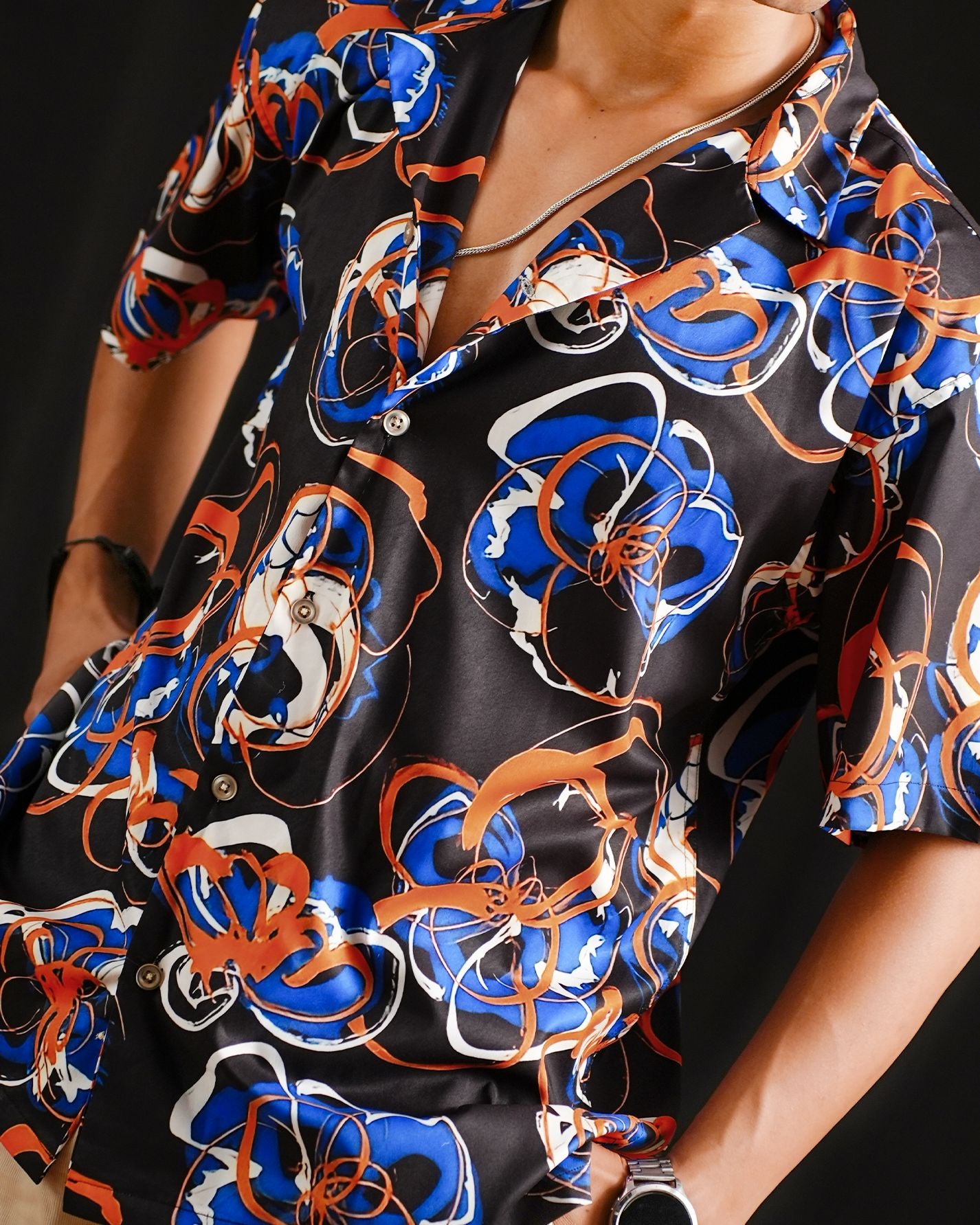 Night Symphony Club Fit Satin Printed Shirt