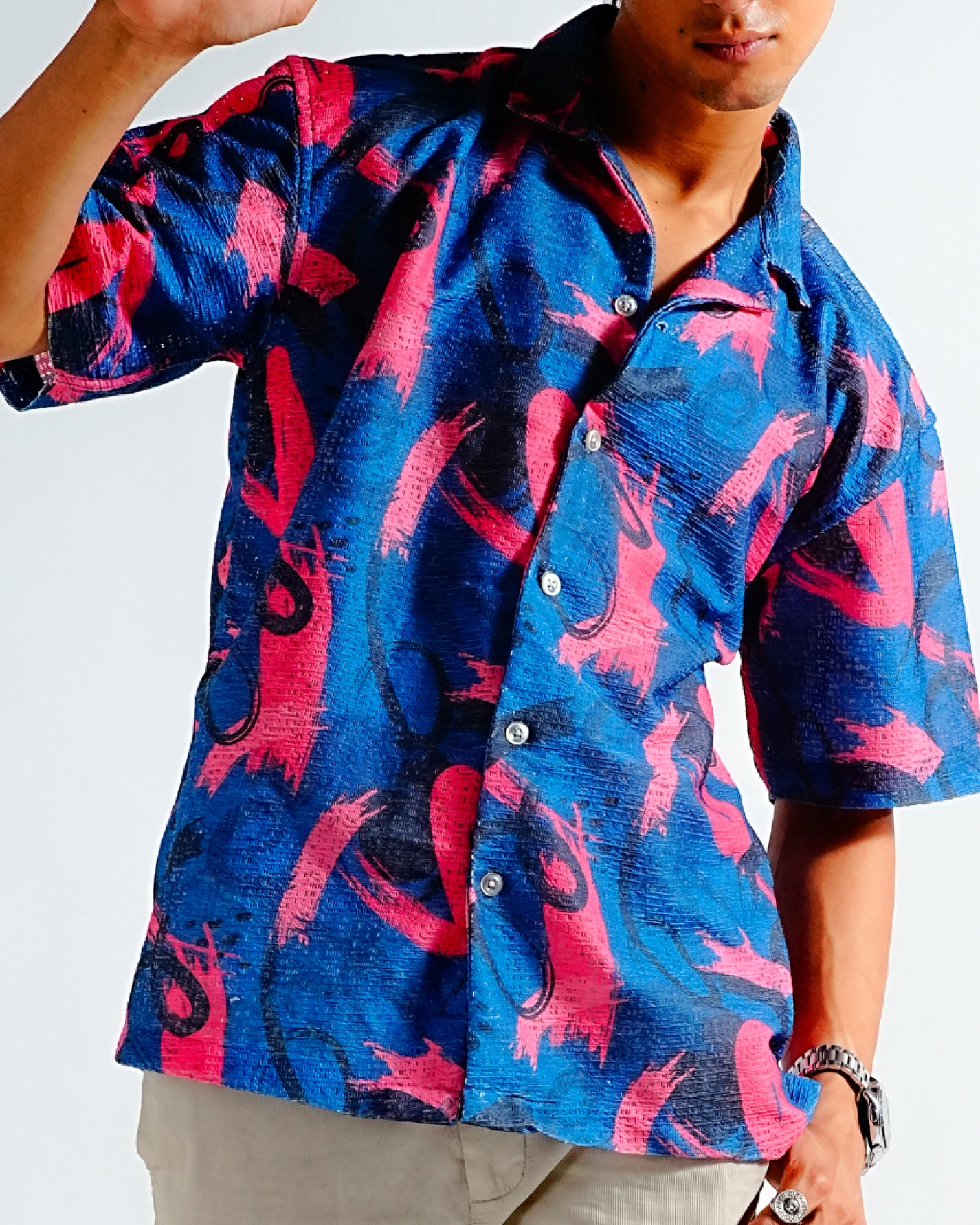 Celestial Dance Textured Relaxed Printed Shirt