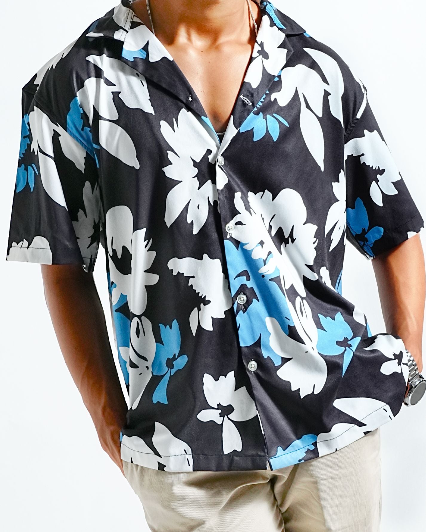 Obsidian Resort Fit Satin Printed Shirt