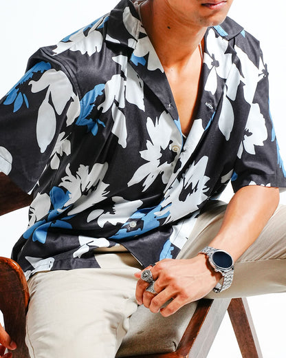 Obsidian Resort Fit Satin Printed Shirt