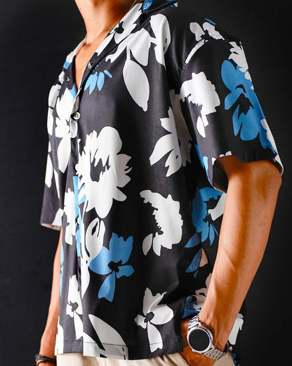 Obsidian Resort Fit Satin Printed Shirt