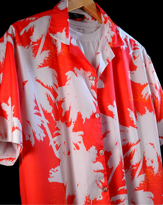 Coral Orange Relaxed Fit Satin Shirt